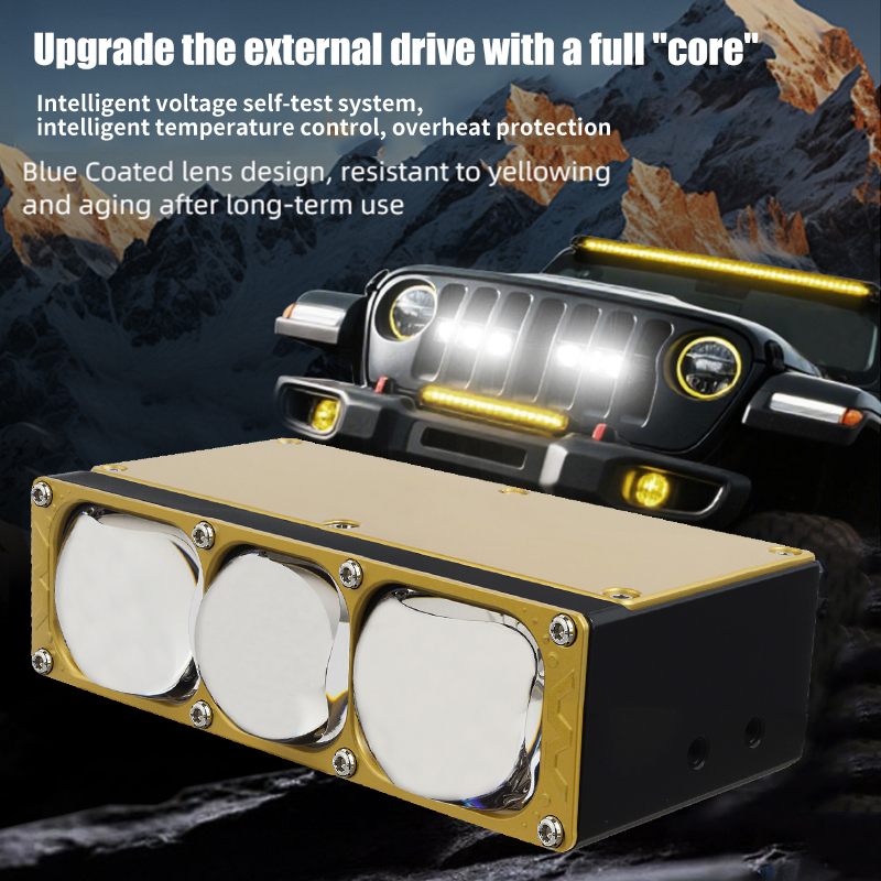 Автомобильные прожекторы 170 Вт, 3 глаза, синие линзы, двухсветодиодные фары на решетке радиатора с вентилятором DRL, противотуманные рабочие фары, внешние вспомогательные фары, внедорожник, грузовик