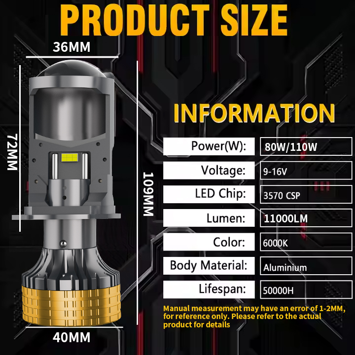 Серия T90Pro | H4/9003/HB2 светодиодные лампы фар с мини -объективом Hi/Lo Beam 